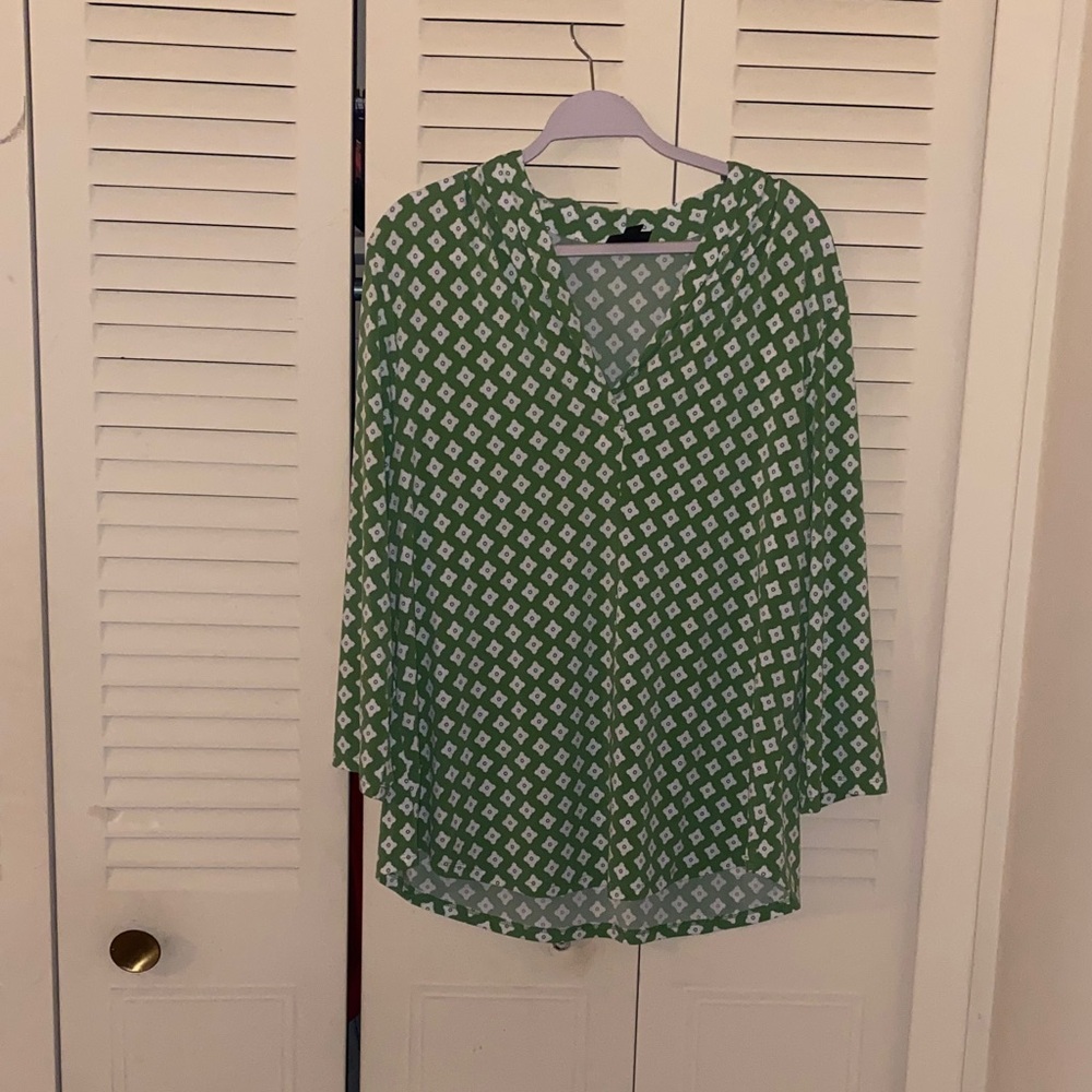 JM Collection Green Geometric Blouse